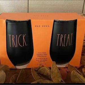 Rae Dunn 2pk insulated stainless steel Halloween wine glasses “Trick” “Treat”